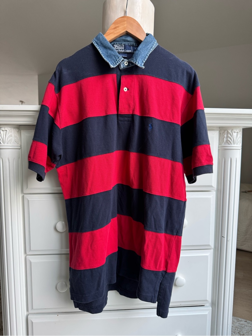 Vintage Polo Ralph Lauren Rugby Shirt Denim Collar Size L